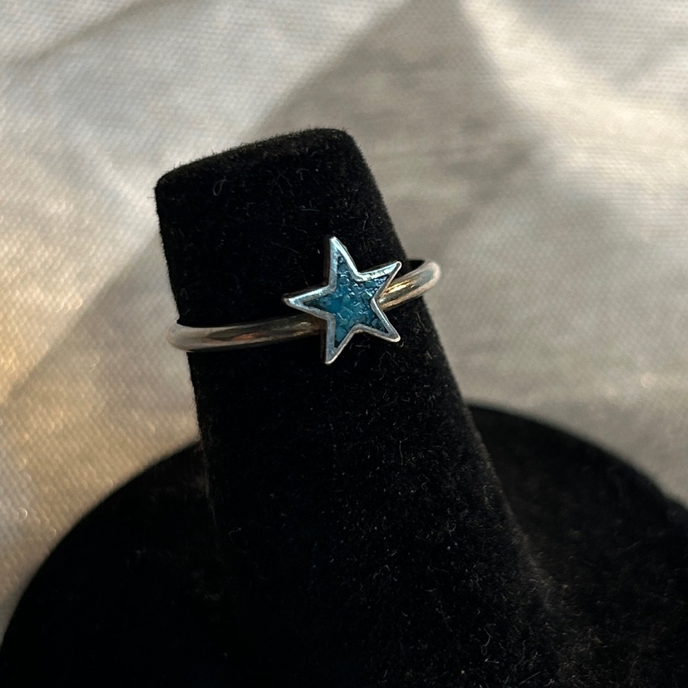 *RARE* VINTAGE UNMARKED STERLING SILVER 80s TURQUOISE STAR RING DAINTY RING
